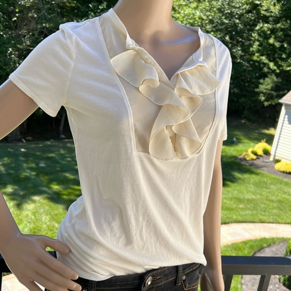 Lauren, Ralph Lauren ivory/beige ruffle green label T-shirt